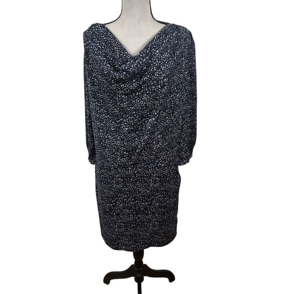 Gap Cowl Neck Dress Women Grey Leopard Print Pockets Long Sleeve Career 10